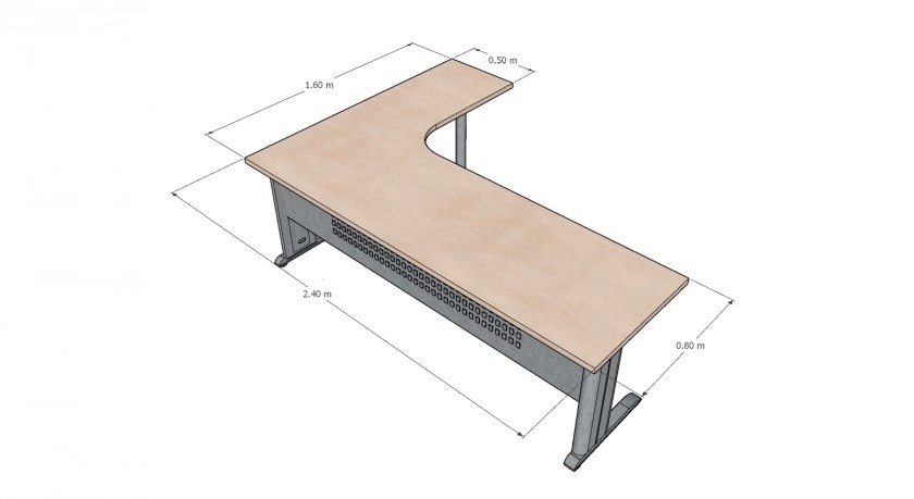 שולחן כתיבה בצורת "ר" עם רגל תמיכה ולוח צניעות