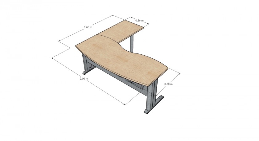 שולחן כתיבה בצורת "גל" עם רגל תמיכה ולוח צניעות